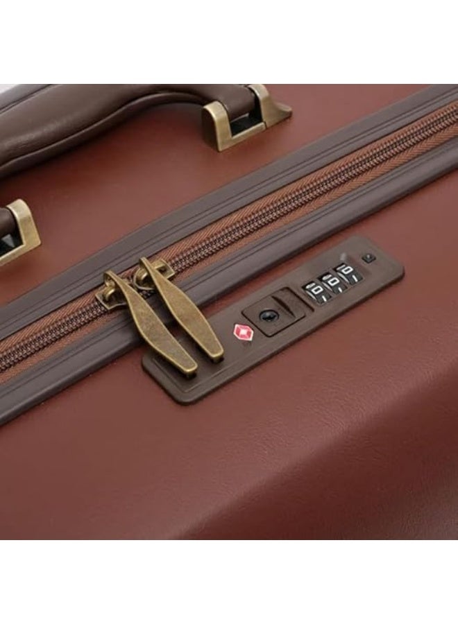 4-Piece Vintage Leather-Design Luggage Set, Hardshell Travel Trolley Bags with 360° Spinner Wheels & Secure Number Lock, Brown - Image 3